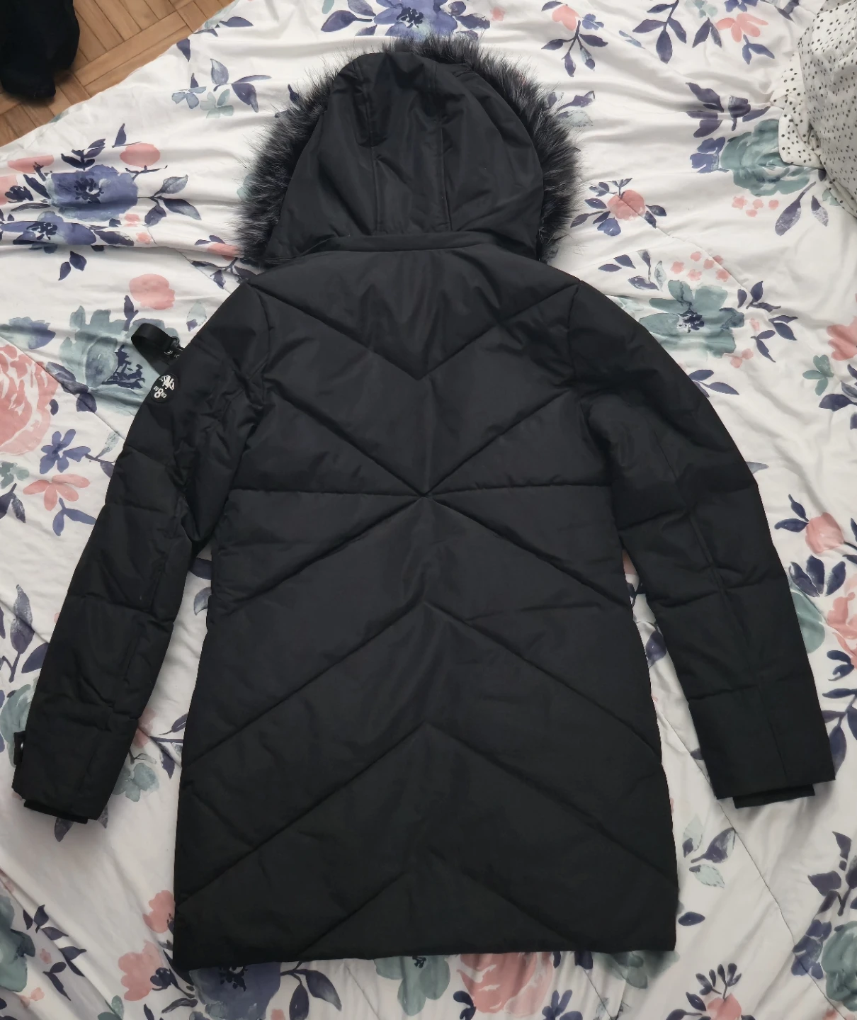 Nautica Black Puffer Coat with Fur Trimmed Hood