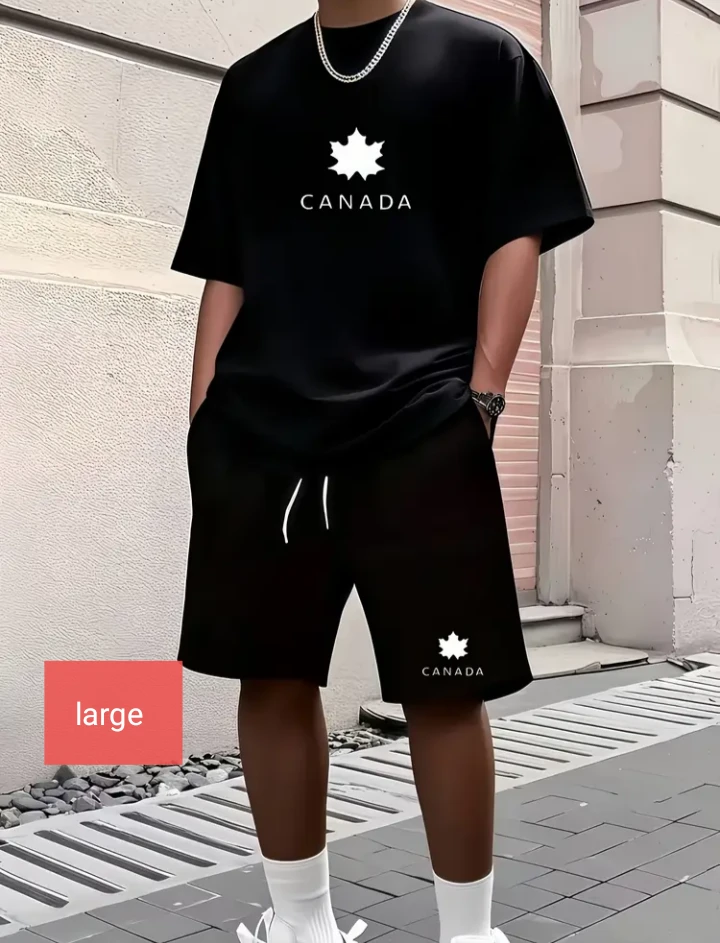Brand New Canada Maple Leaf Black T-Shirt and Shorts Set - Large