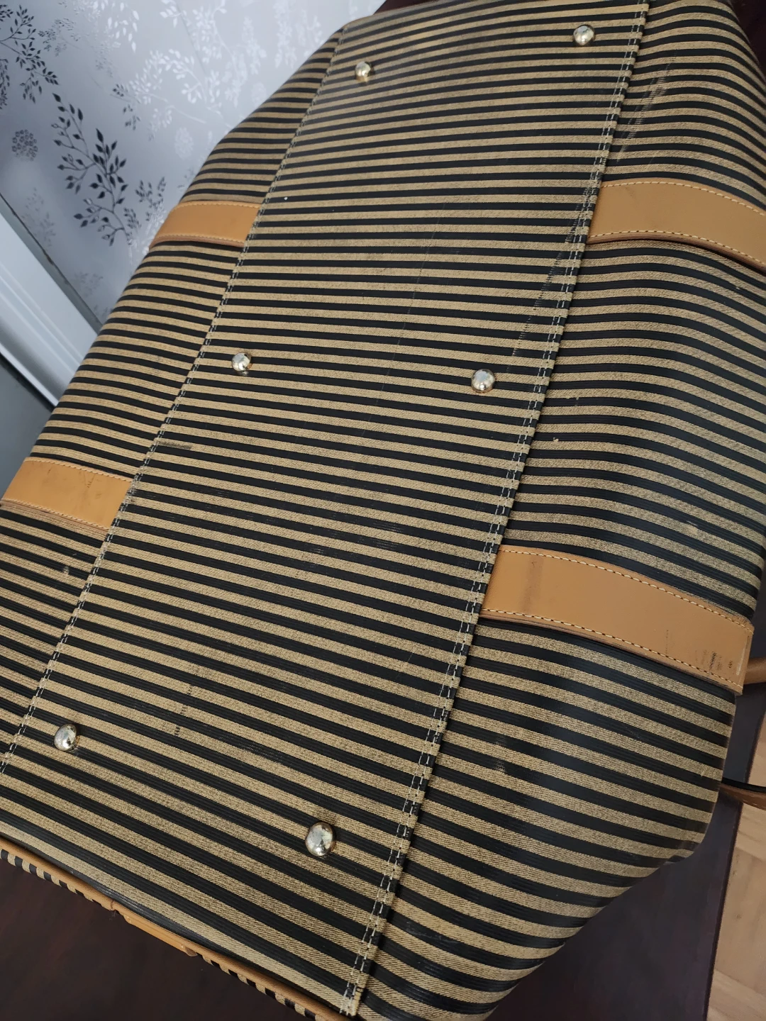 Striped Duffle Bag with Leather Accents - photo 4