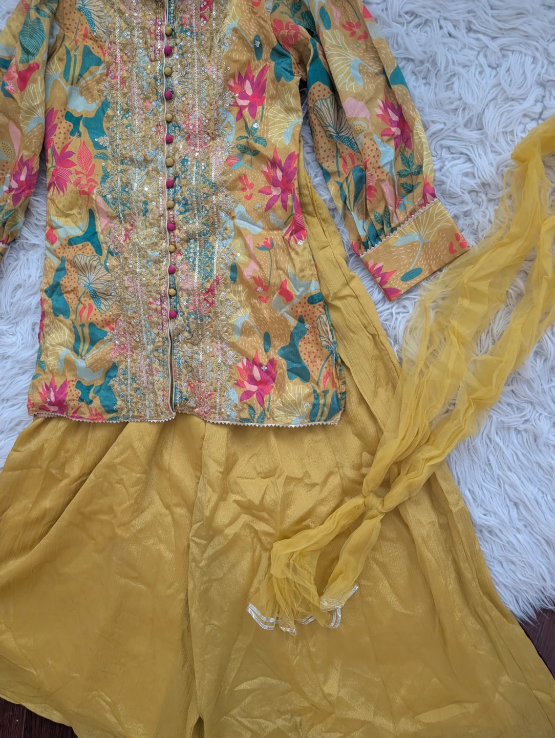 Kids Floral Embroidered Kurta with Palazzo and Dupatta Set - photo 3