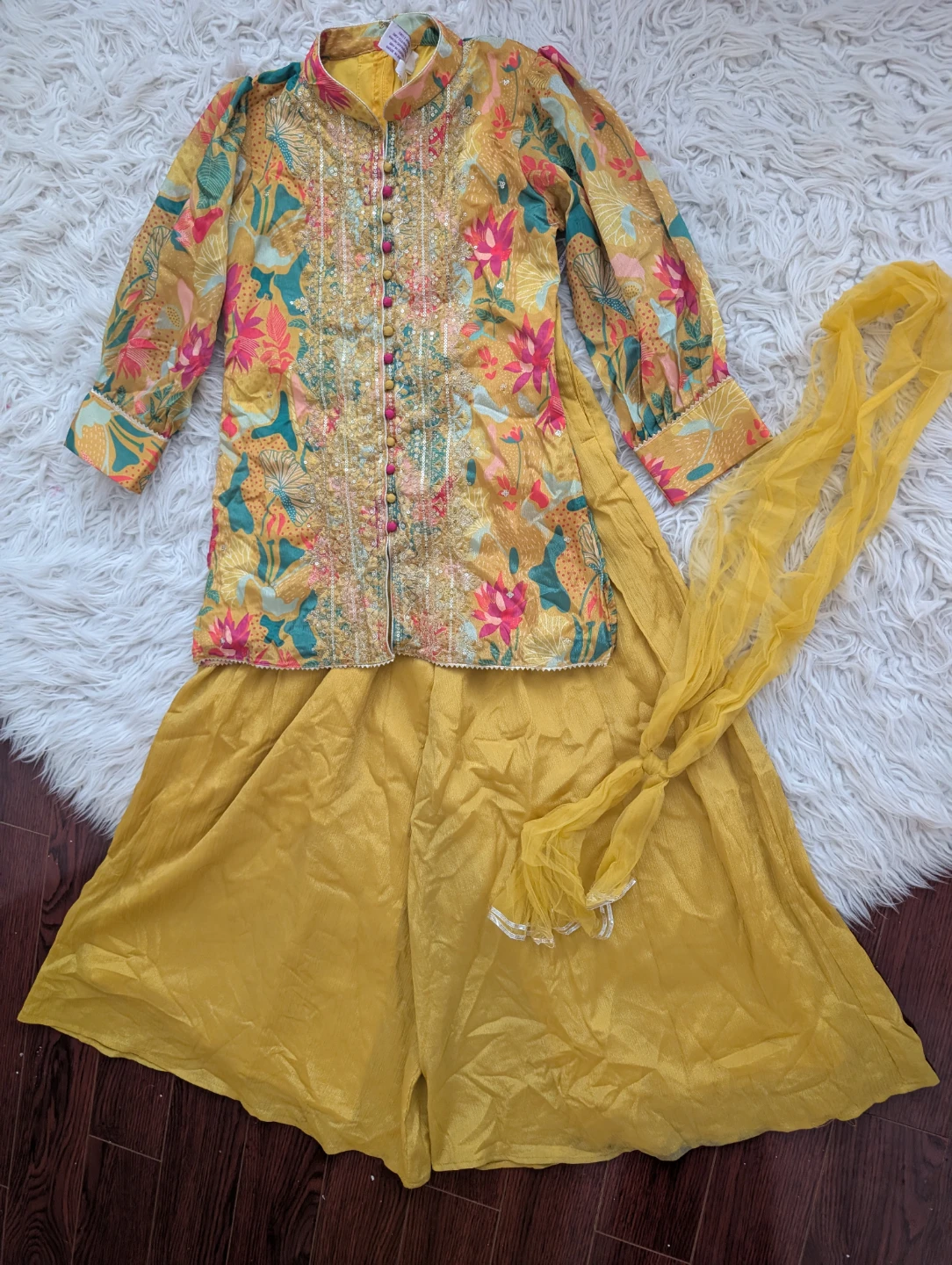 Kids Floral Embroidered Kurta with Palazzo and Dupatta Set - photo 4