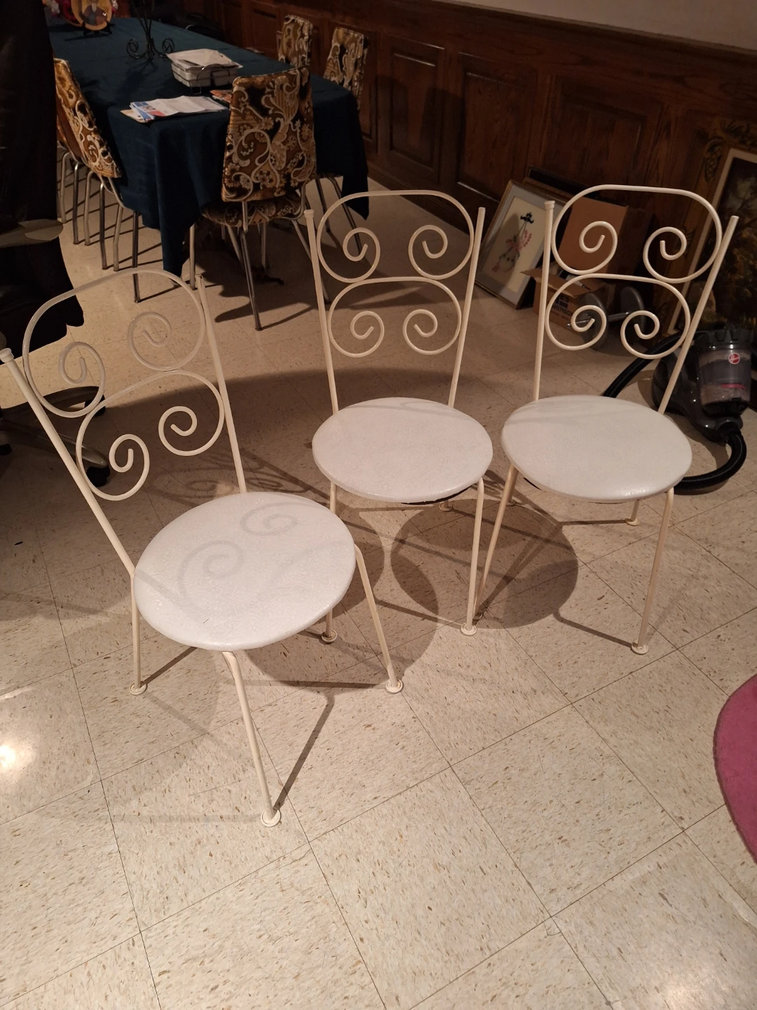 Vintage White Metal Swirl Accent Chairs - Set of 3