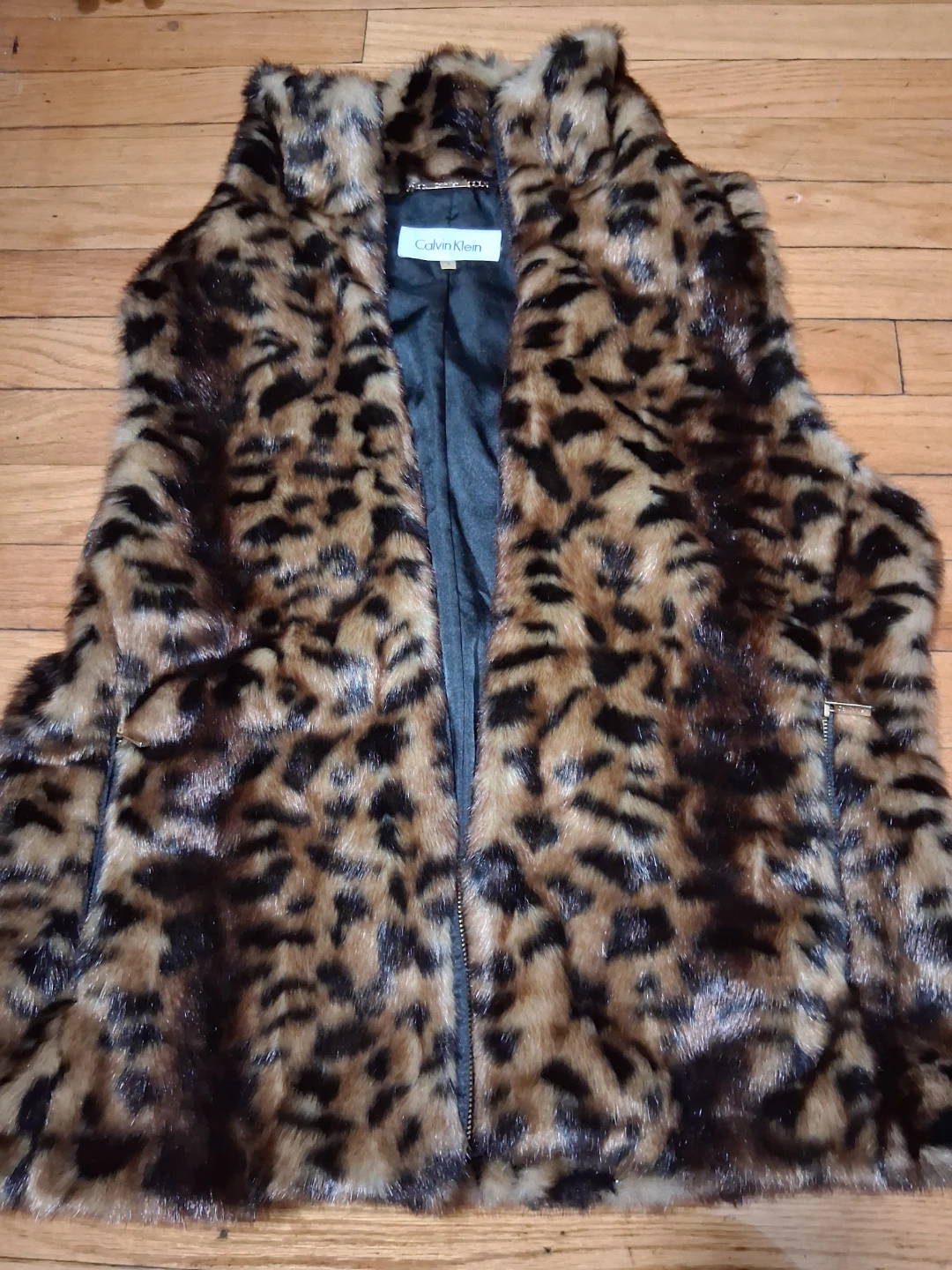Calvin Klein Leopard Print Faux Fur Vest - Size L