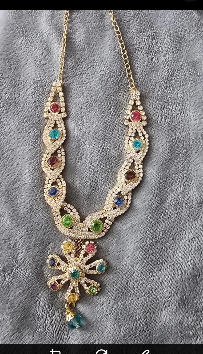 Sparkly Gold-Tone Necklace with Colorful Gems - photo 2