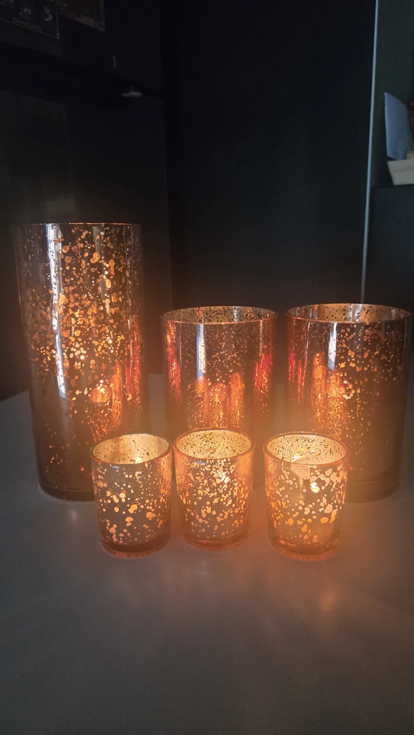 Set of 6 Rose Gold Mercury Glass Candle Holders Vases - photo 2