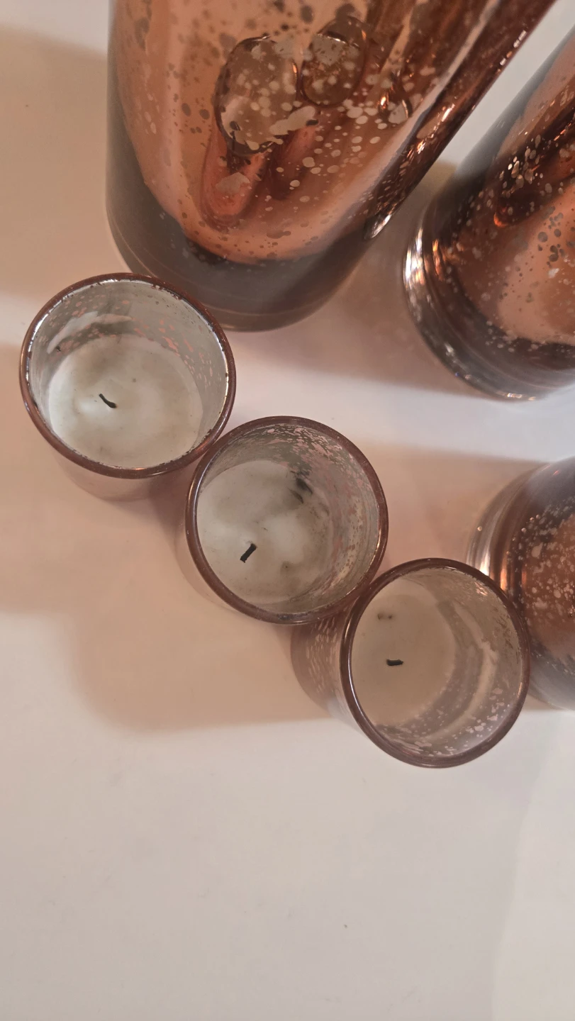 Set of 6 Rose Gold Mercury Glass Candle Holders Vases - photo 3