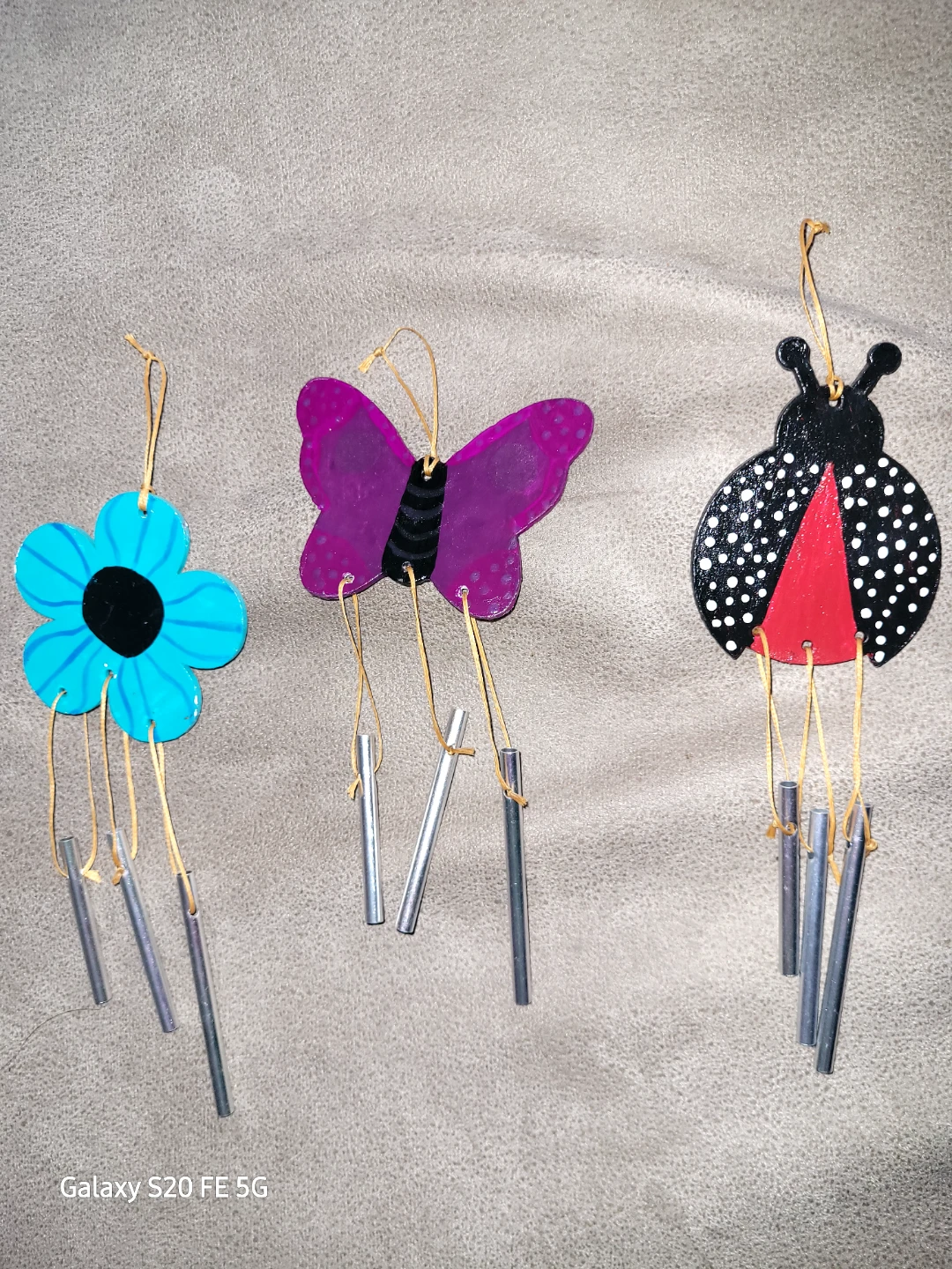 Set of 3 Decorative Wind Chimes - Flower, Butterfly, Ladybug