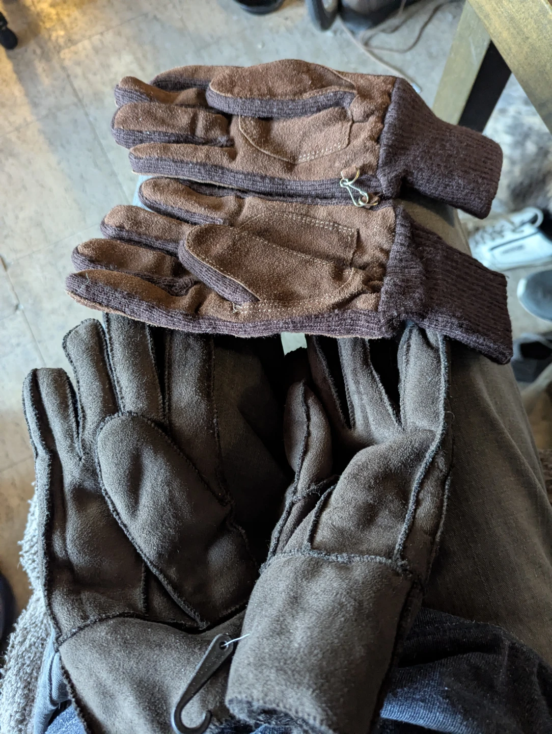 Brown Suede Gloves with Knit Cuffs