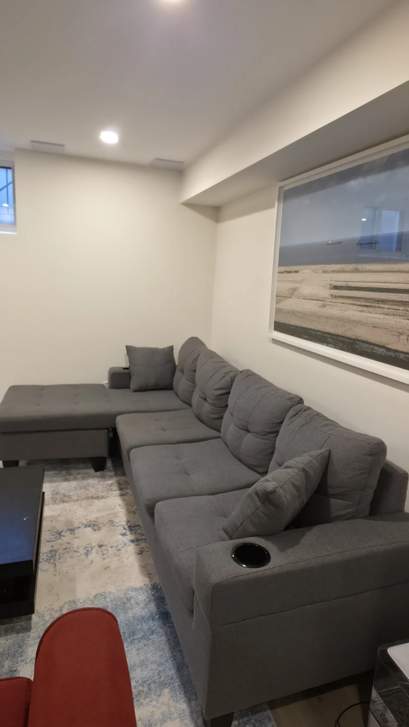 Grey Sectional Sofa with Chaise and Cup Holders - photo 2