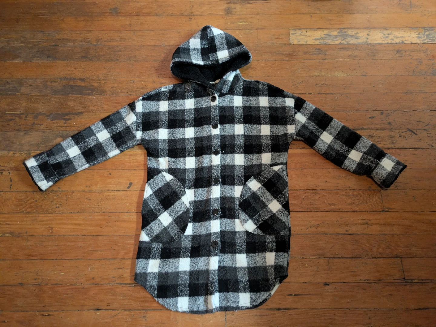 Plaid Flannel Hooded Shacket sz Sm