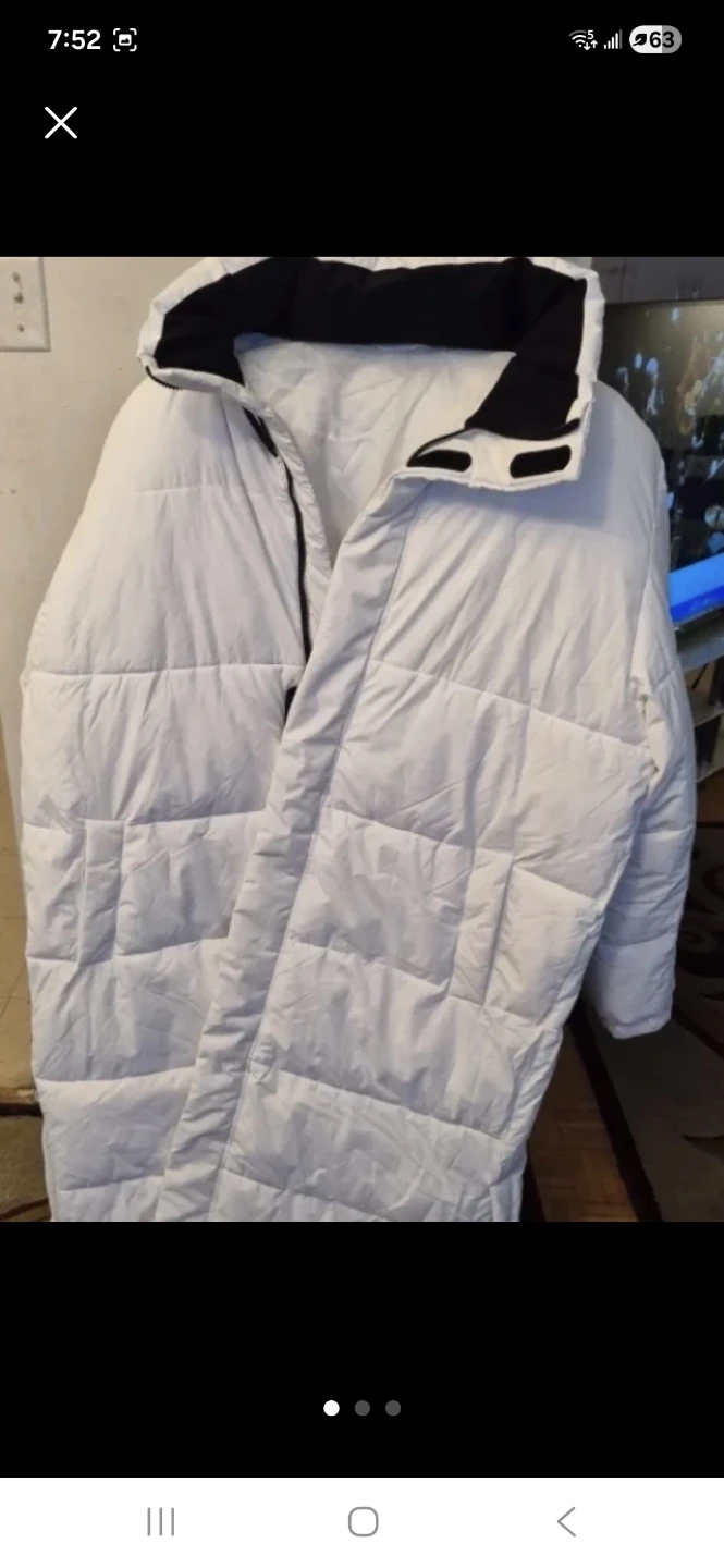 White Puffer Coat with Black Trim