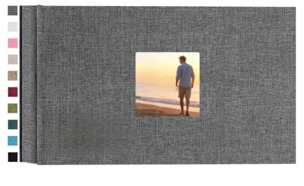 Grey Linen Photo Album with Front Photo Frame
