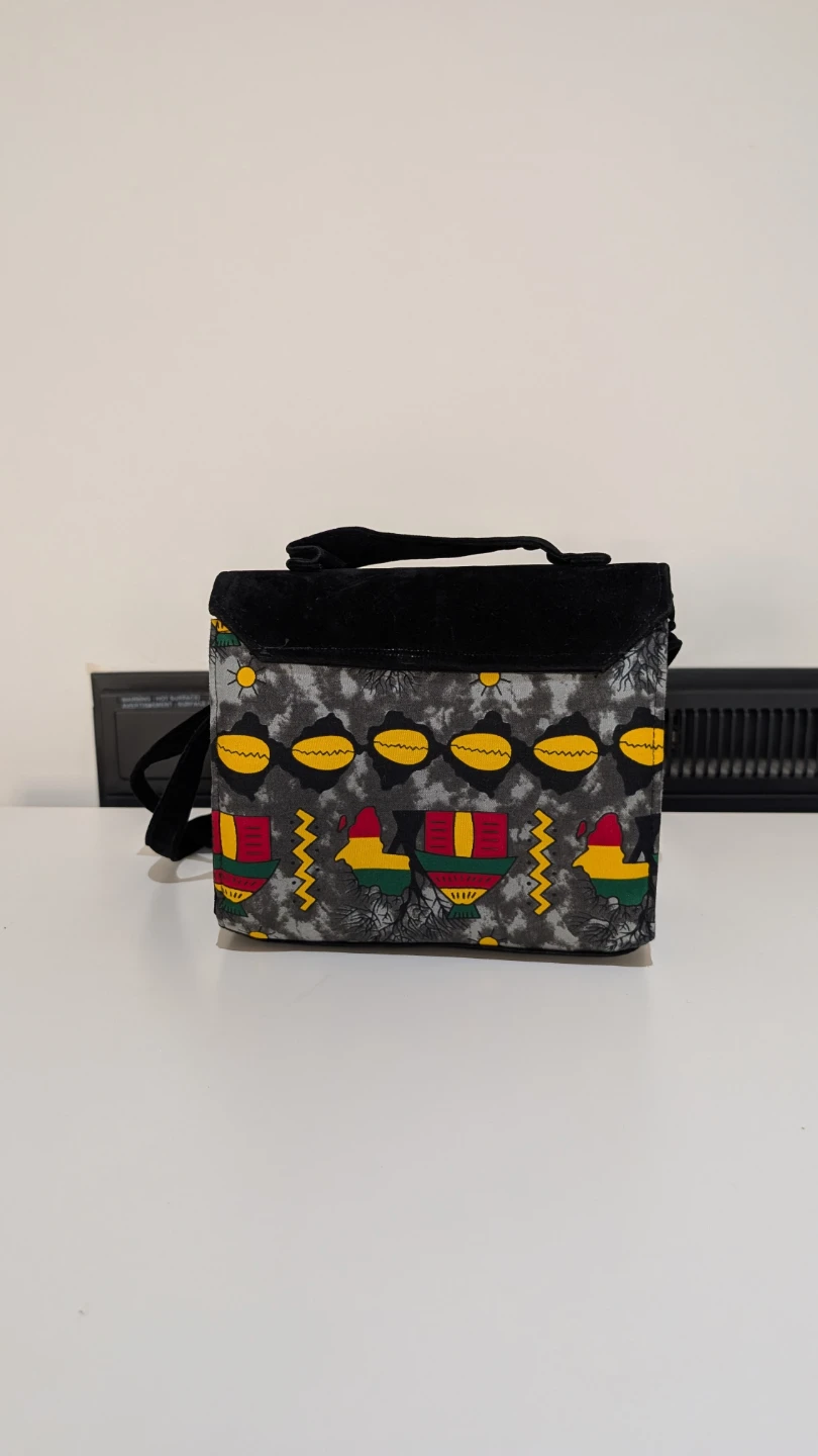 Black Suede and Fabric Shoulder Bag with Pattern - photo 5