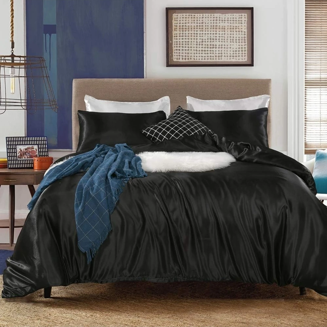 Erosebridal Black Satin-Like Duvet Cover Set Twin | 2-Piece - photo 5