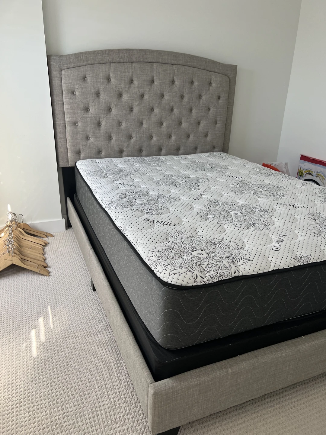 Bamboo Mattress with Grey Upholstered Bed Frame