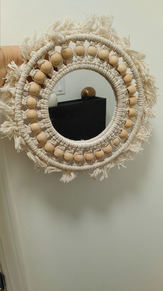 Macrame Wall Mirror with Wooden Beads