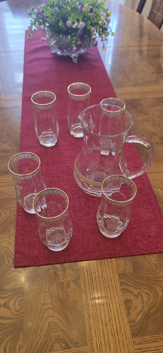 Glass Pitcher and Tumbler Set with Gold Rim - photo 2