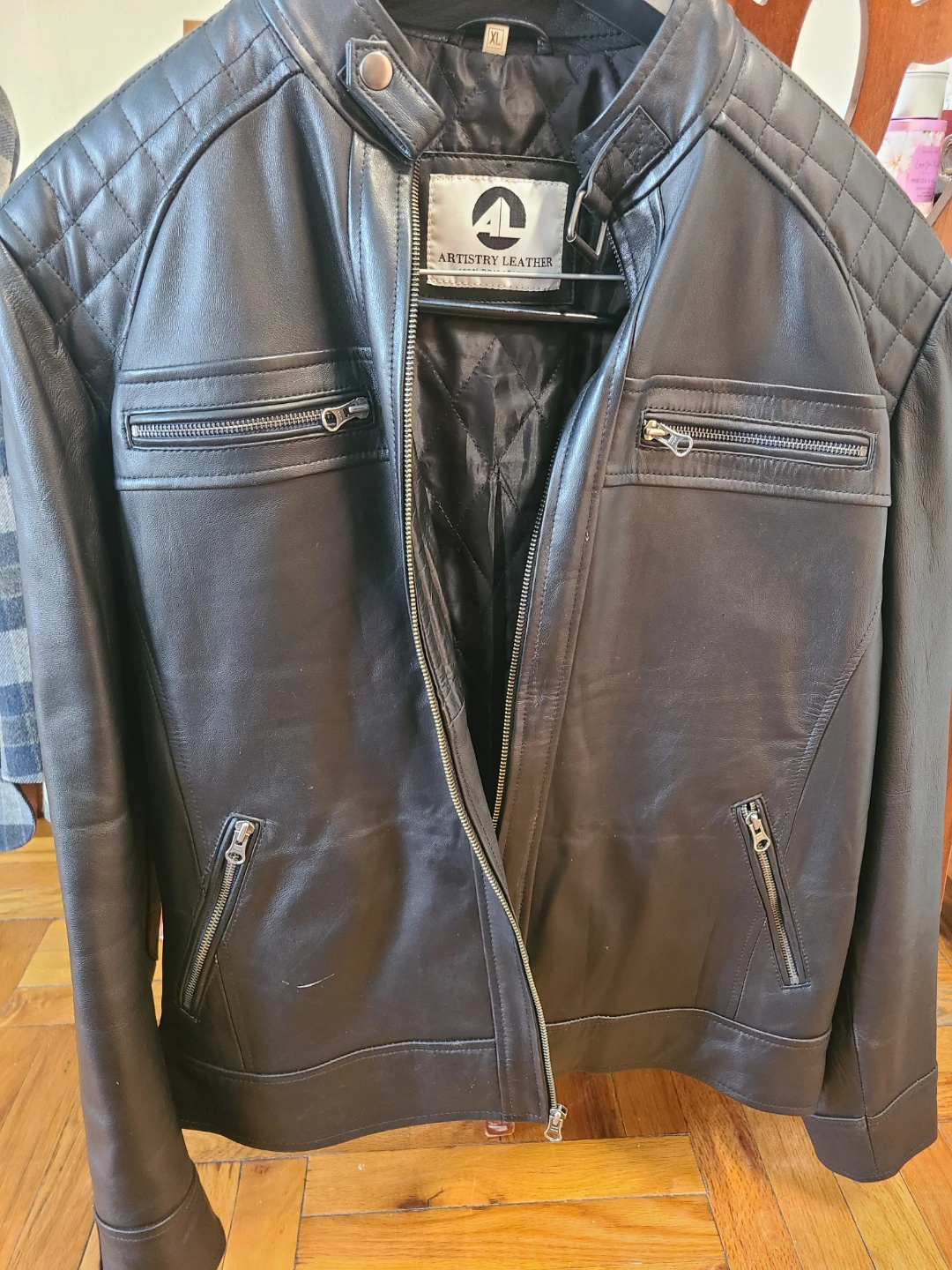 Artistry Leather Black Quilted Motorcycle Jacket