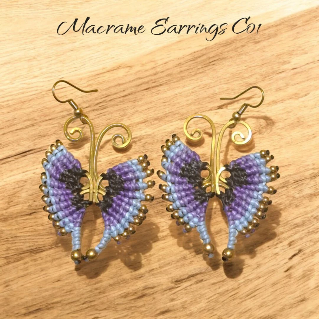 Handmade Macrame Butterfly Earrings C01 🏆