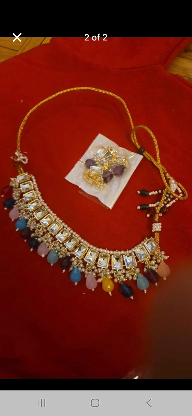 Gold-tone Necklace with Multicoloured Beads and Faux Gems