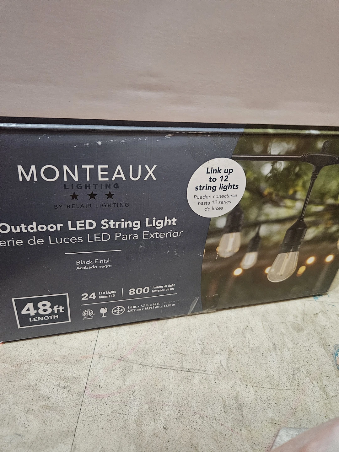 MONTEAUX LIGHTING Outdoor LED String Lights - 48ft Black