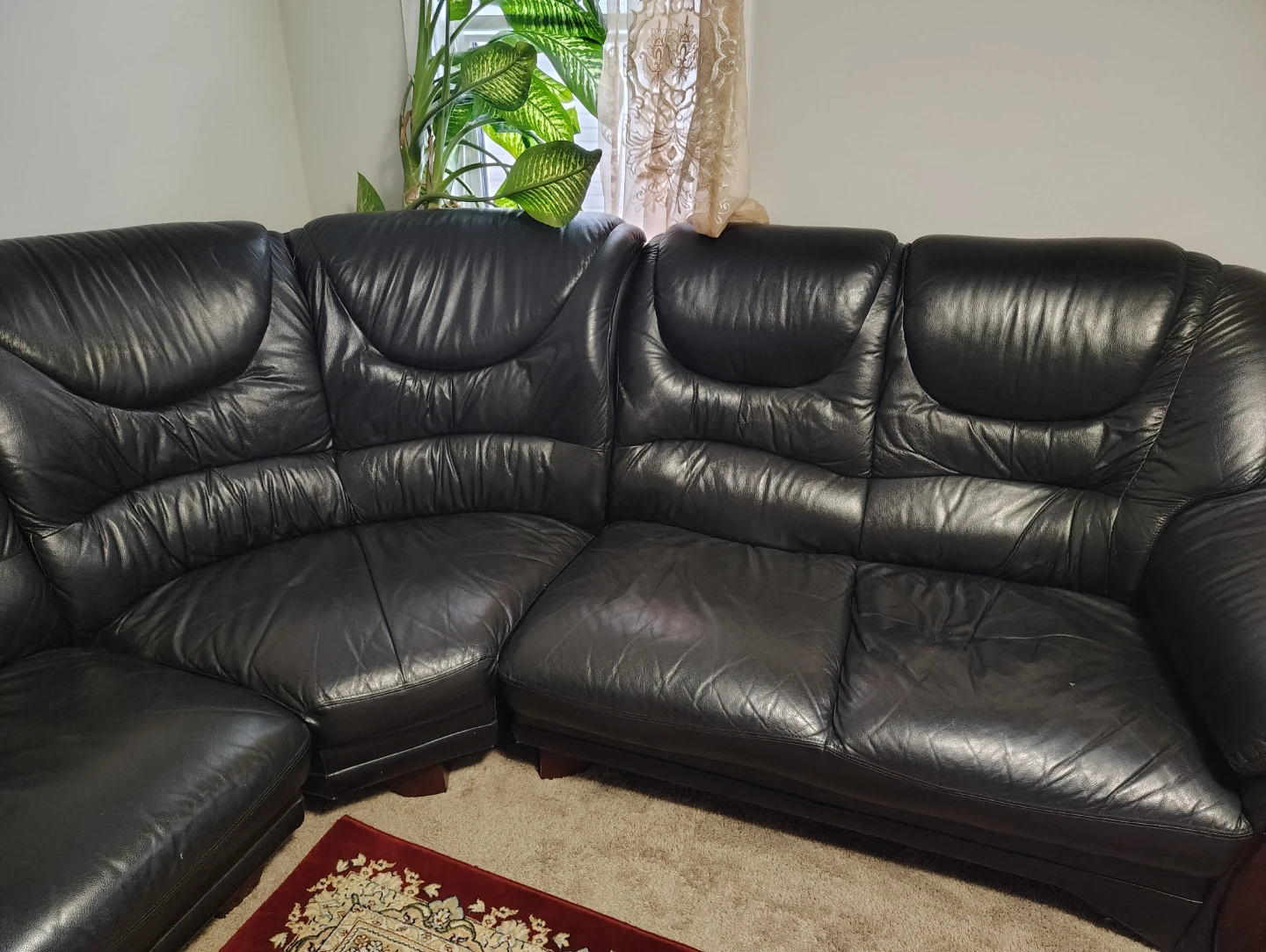 Black Leather Sectional Sofa with Chaise - photo 3