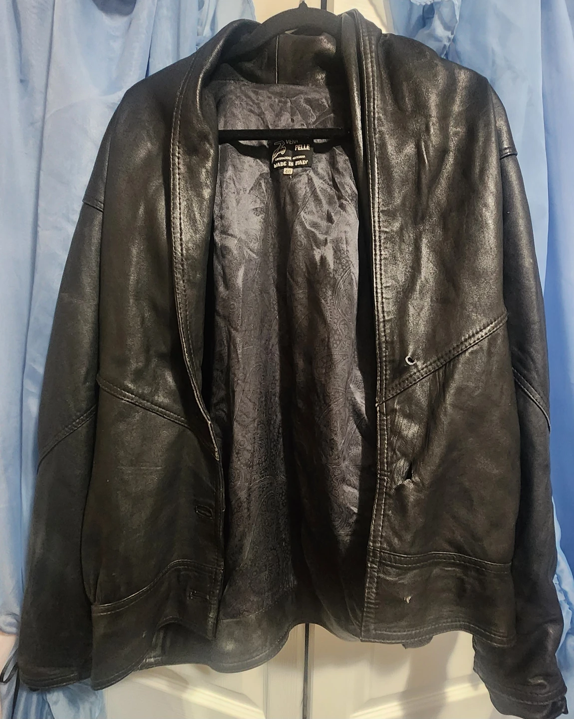 Women's Black Leather Jacket - Size 46