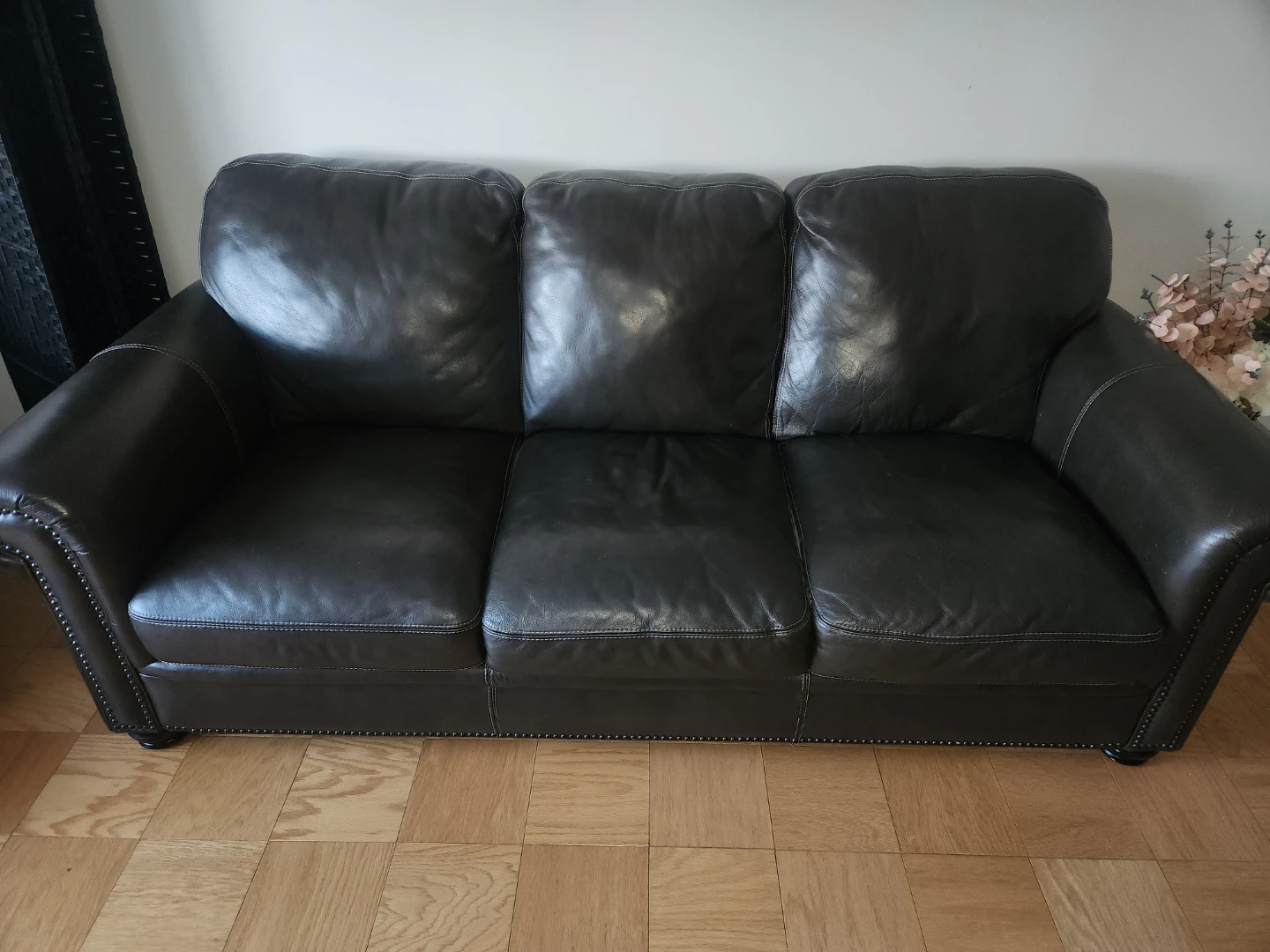 Dark Grey Leather Sofa & Loveseat Set - photo 4