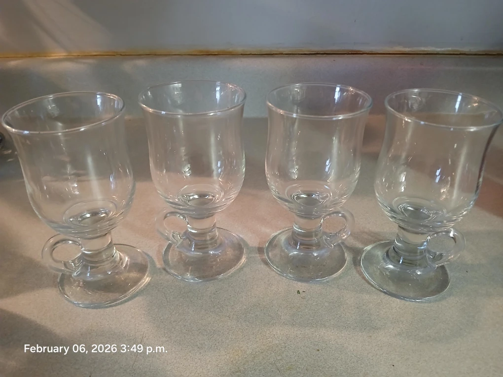 🏆Set of 4 Clear Glass Footed Mugs with Handles