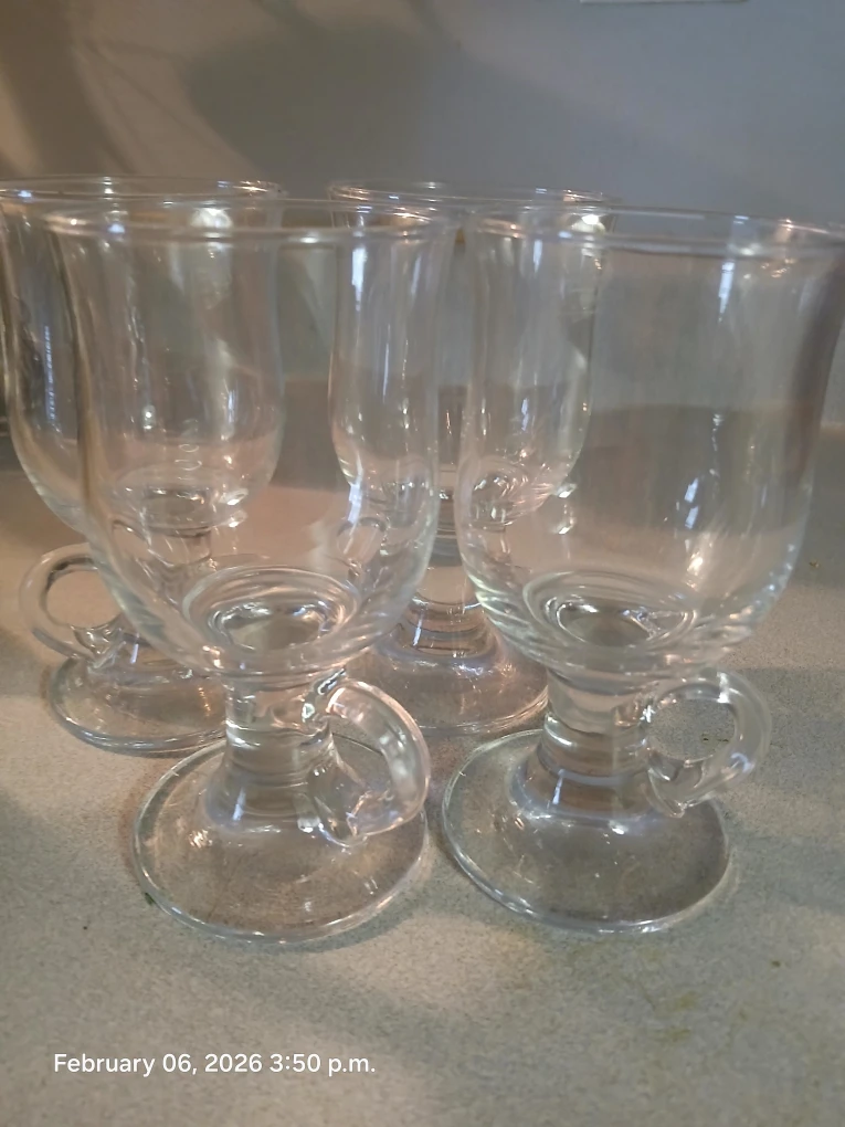 🏆Set of 4 Clear Glass Footed Mugs with Handles - photo 3