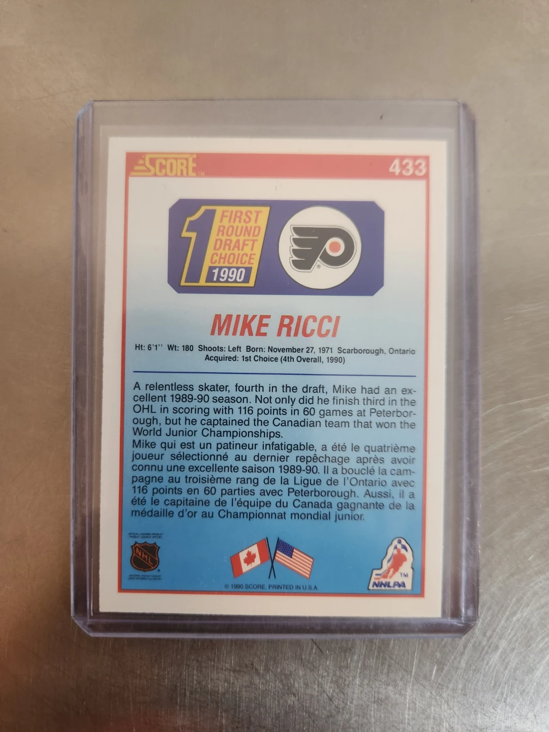 1990 Score Mike Ricci Hockey Card - Philadelphia Flyers - photo 2