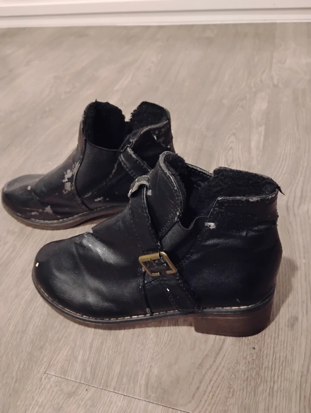 Used Black Faux Leather Boots with Buckle - Size 36 🏆 - photo 2