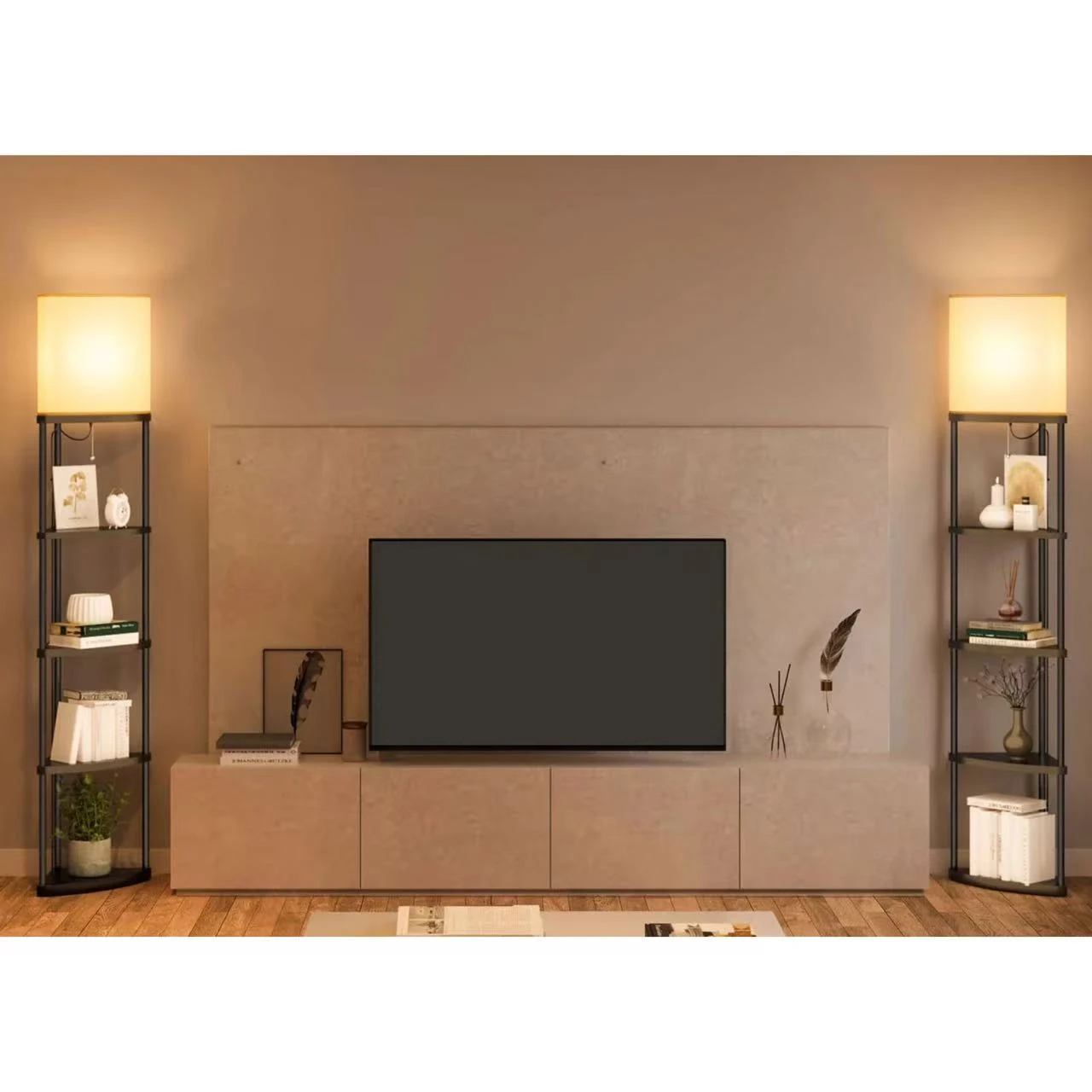 Corner Floor Lamp with Shelves