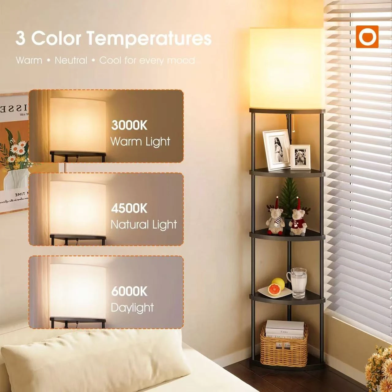 Corner Floor Lamp with Shelves - photo 3