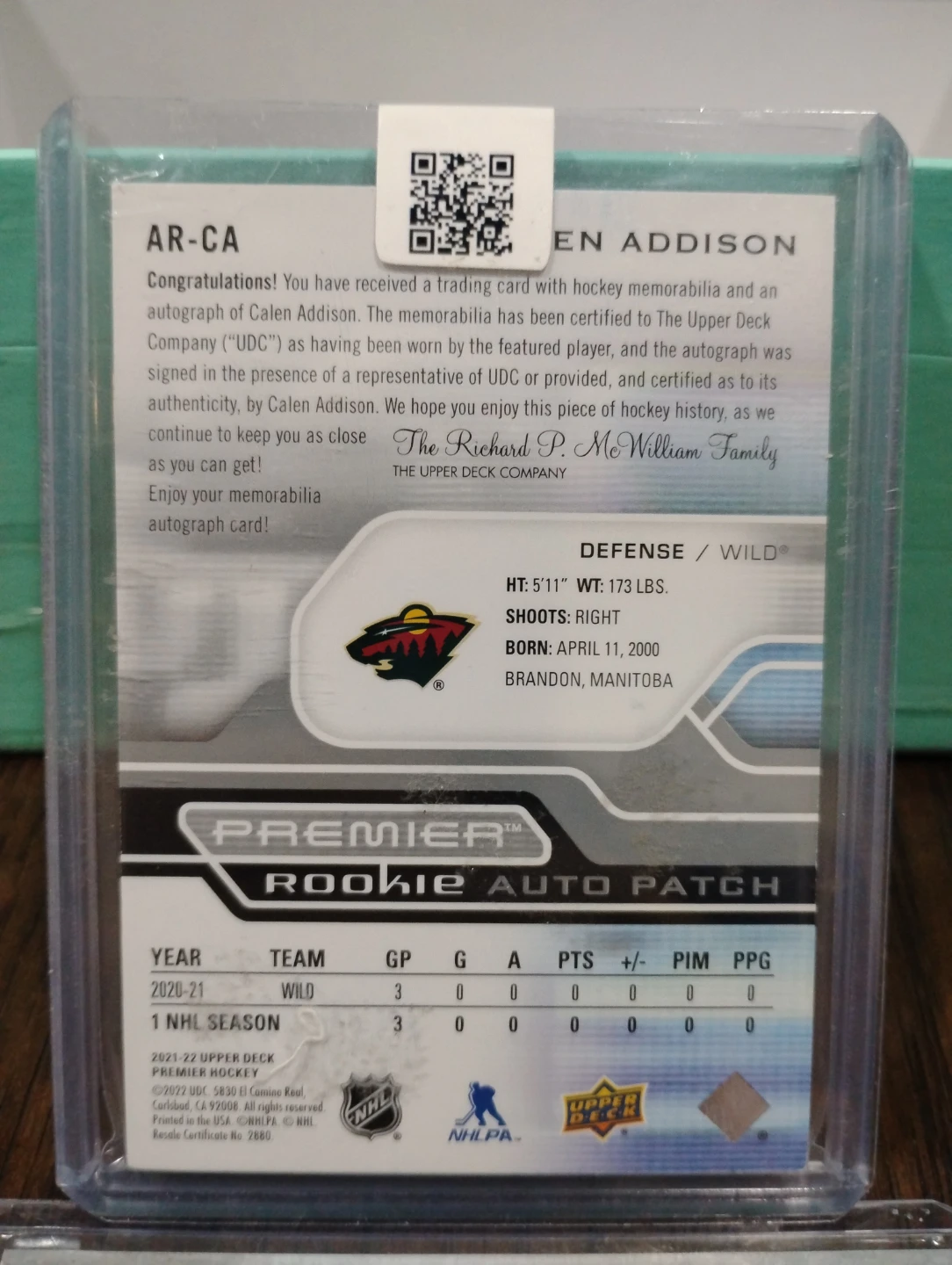 🥕Calen Addison 2021-2 Upper Deck Premier Rookie Auto Patch - photo 2