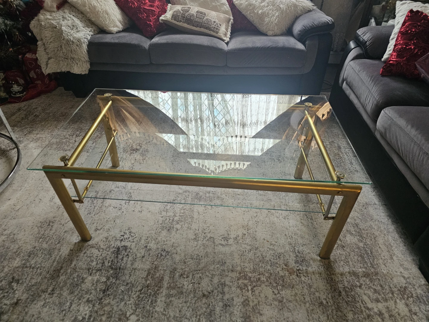 Glass coffee table with gold frame - photo 2
