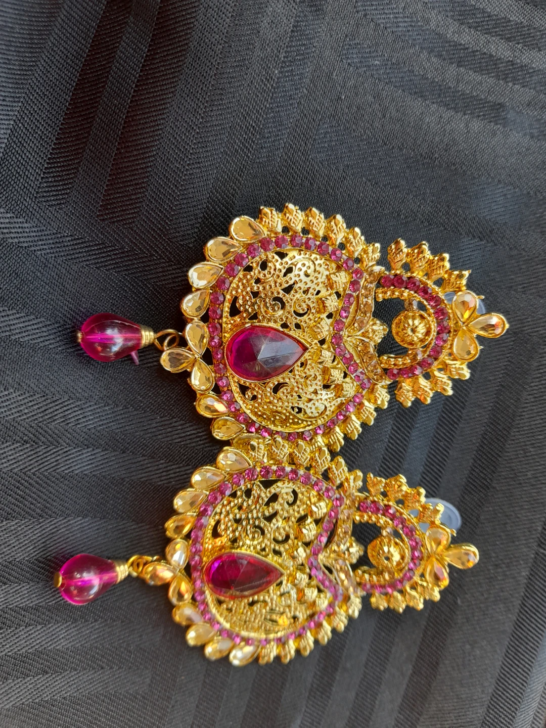 Good Quality Faux Gold Dangling Earrings with Pink Stones