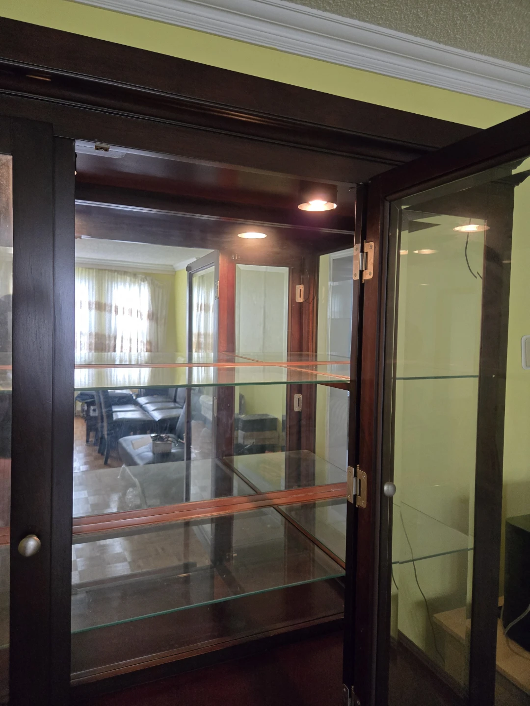 Dark Wood Display Cabinet with Glass Doors and Drawers - photo 2