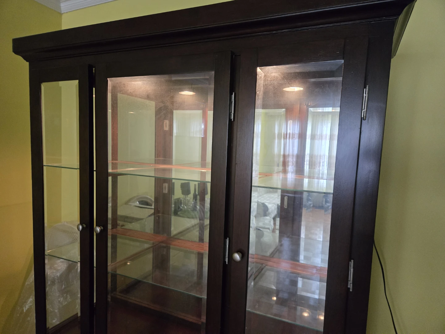 Dark Wood Display Cabinet with Glass Doors and Drawers - photo 5