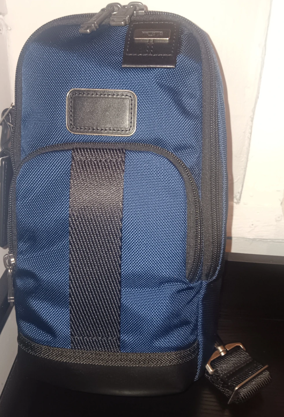Tumi Flin Small Sling Nylon & Leather Backpack Blue