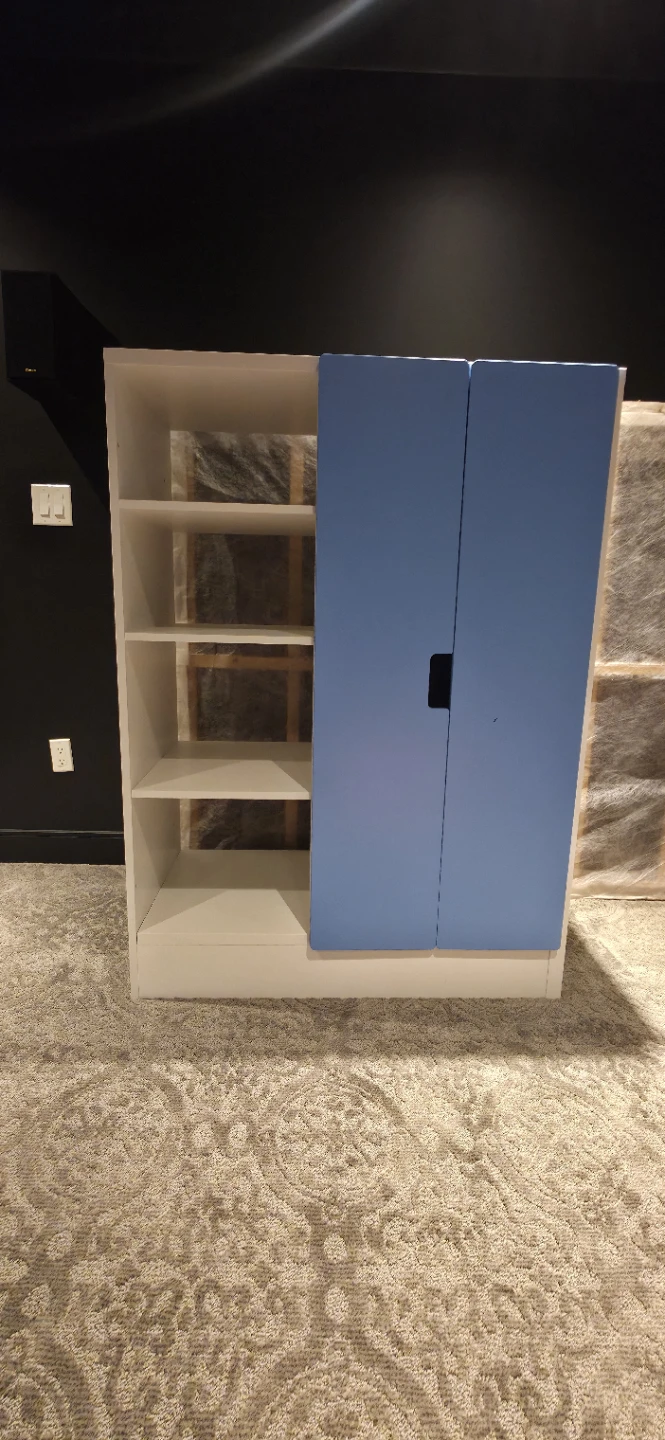 White and Blue Wardrobe with Shelves