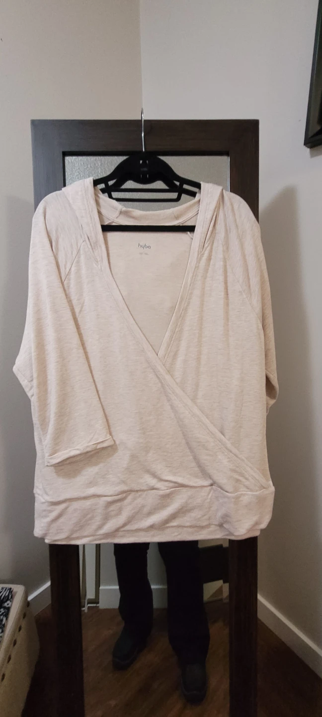 Hyba Women's Beige Cross-Front Hoodie Sweatshirt Size 2X 🏆