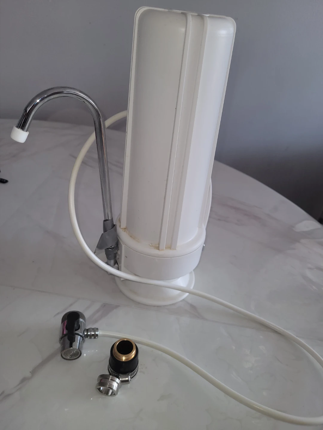 White Under-Sink Water Filter with Faucet and Connectors