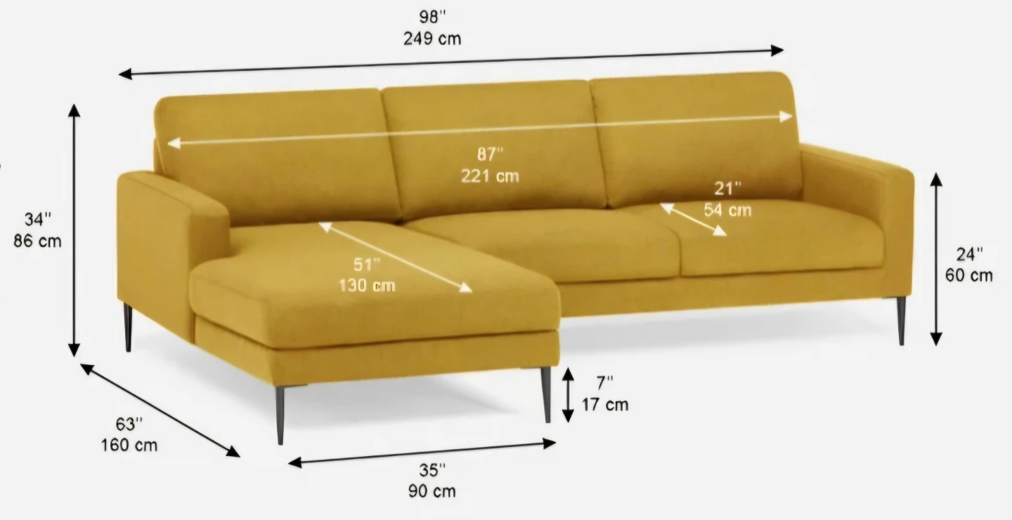 Yellow Sectional Sofa with Chaise - photo 4