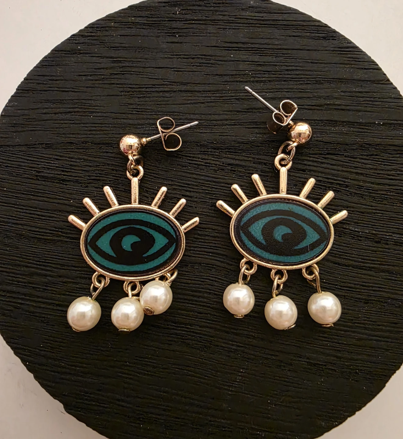 Evil Eye Dangle Earrings with Pearls
