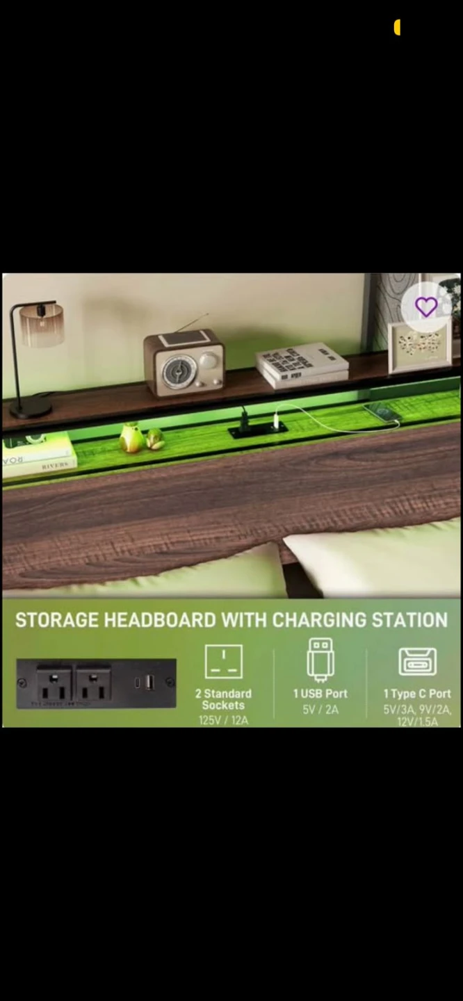 Queen Bed Frame with Headboard and Charging Station - photo 4