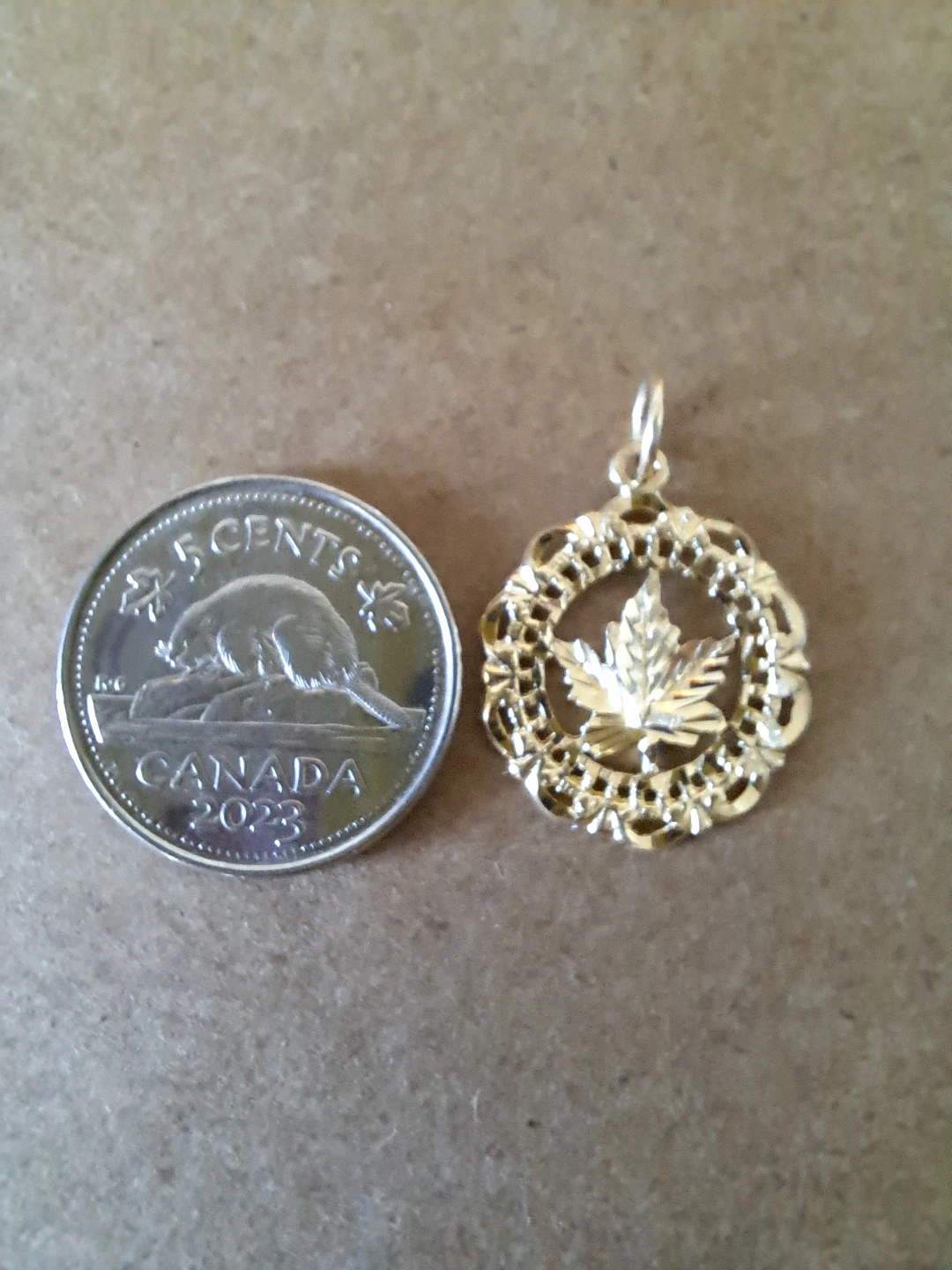 14k Gold Maple Leaf Pendant Charm
