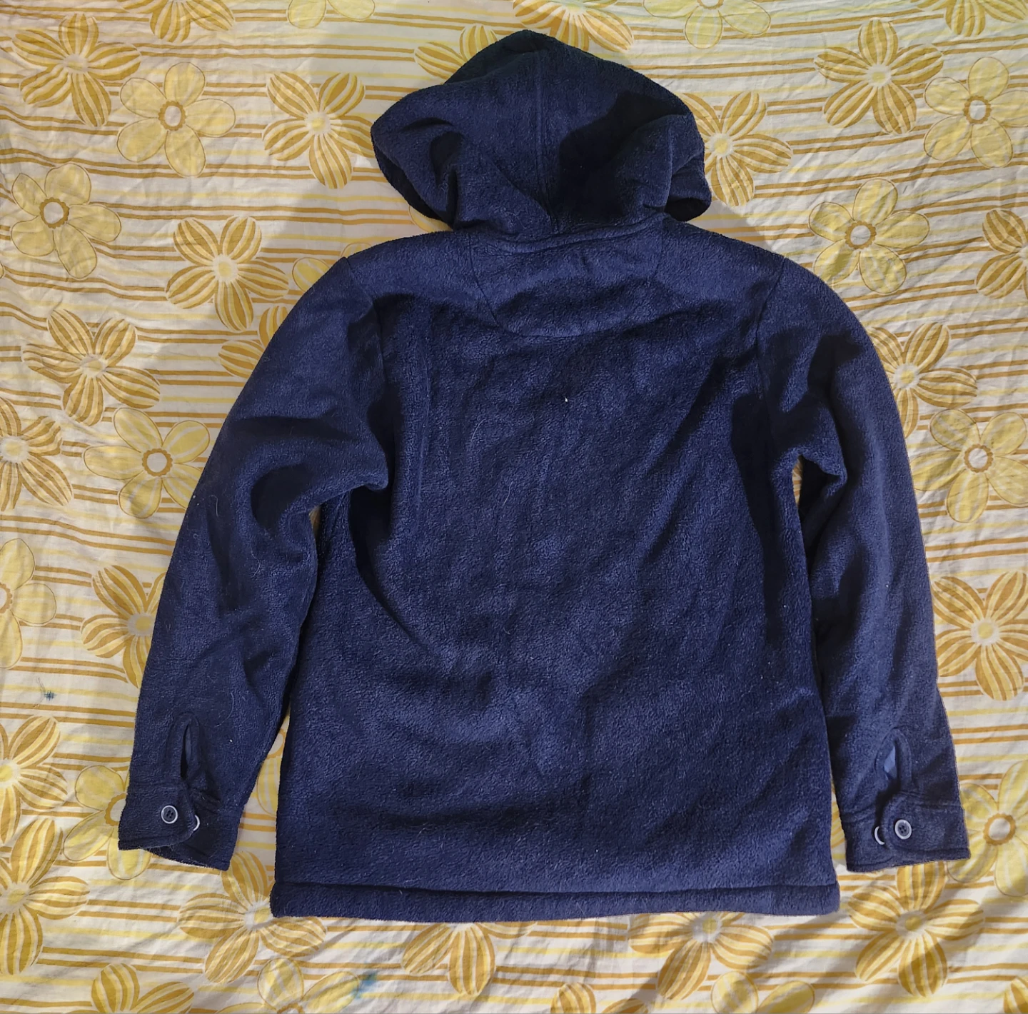 Navy blue fuzzy hoodie with wolf design - photo 2