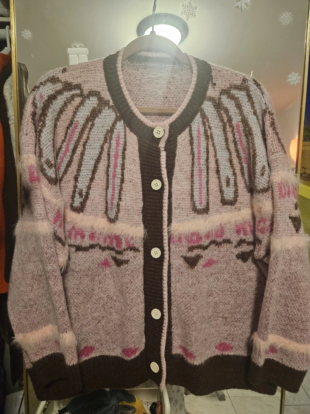 Pink Knit Cardigan with Bunny Design - photo 2