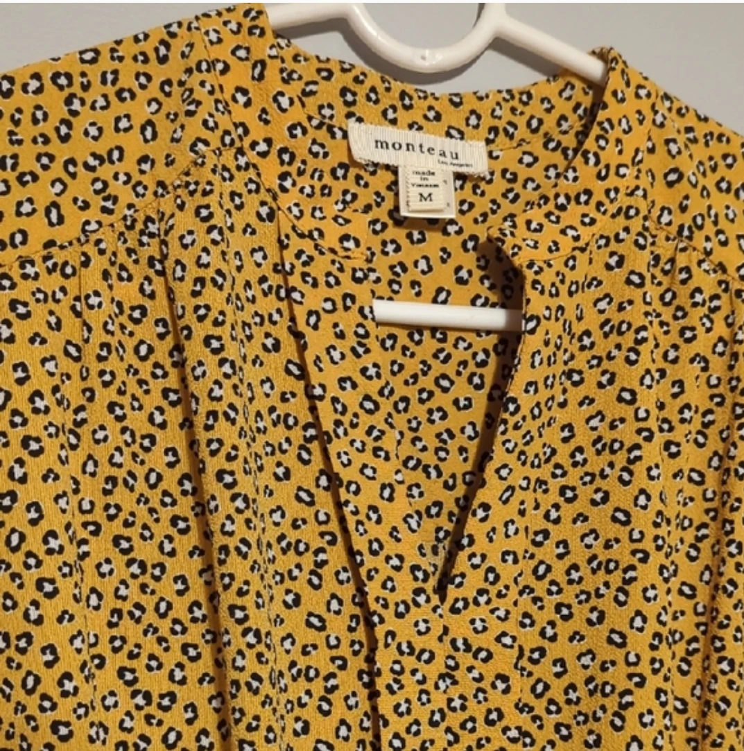 Monteau Yellow Leopard Print Dress Size M - photo 3